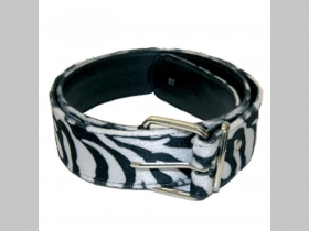 Zebra škvrny - bielo-čierny opasok Materiál: 80 % polyester, 10 % syntetická koža a 10 % kov (pracka) nastaviteľná dĺžka od 78cm do 98cm šírka opasku 4cm